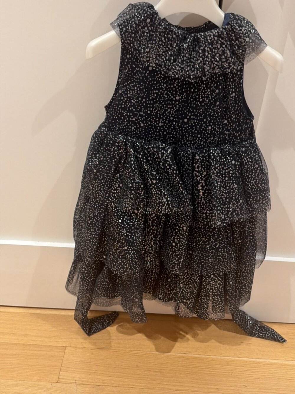 Sonia Rykiel Girls Navy Silver Sparkle Tulle Bow Dress Size 6